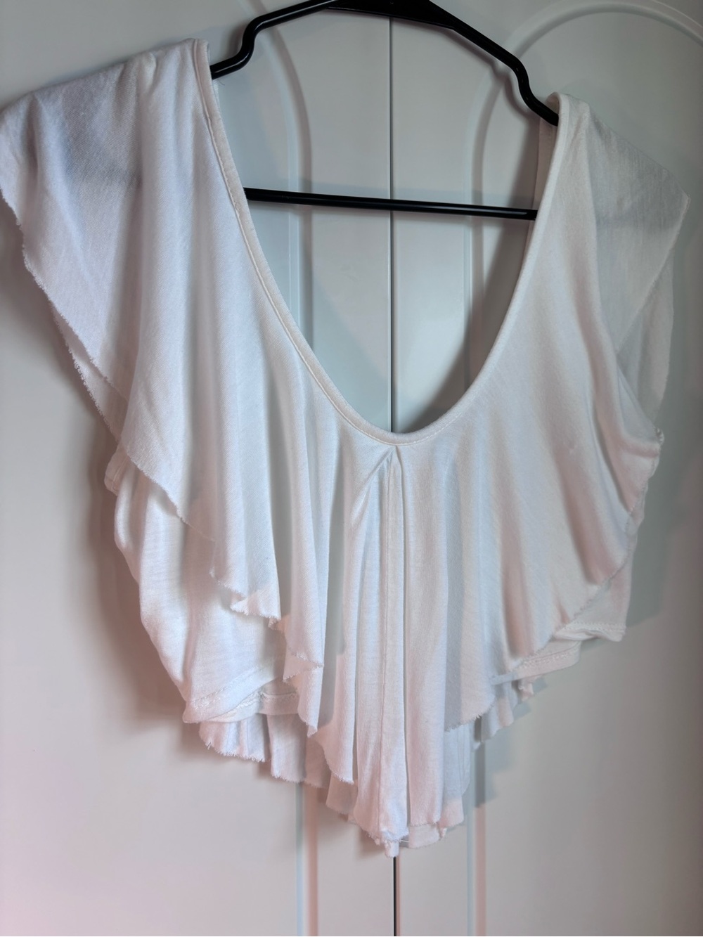 Charlotte Russe White Ruffle Flutter Crop Top